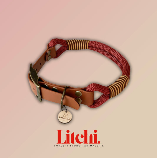 Collier bi-matière BioThane® marron et Paracorde rouille