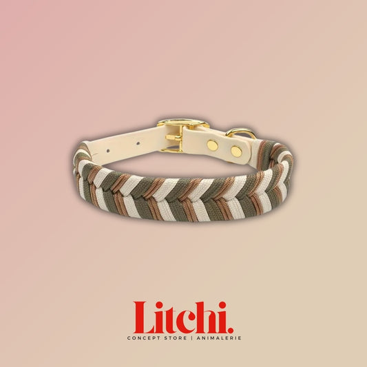 Collier tressé fait main - beige, kaki et marron