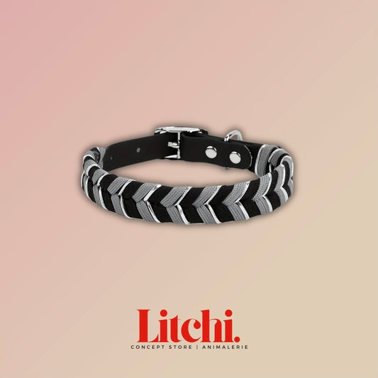 Collier tressé fait main - noir et gris