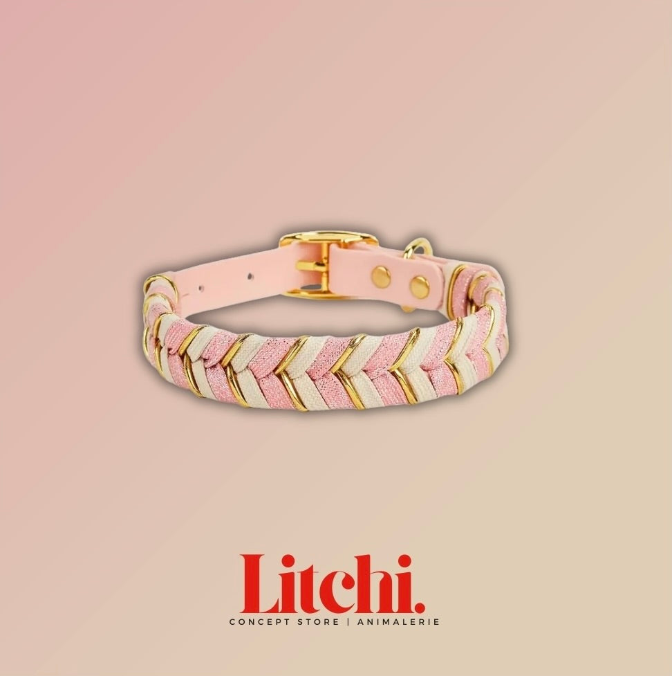 Collier tressé fait main - rose et beige