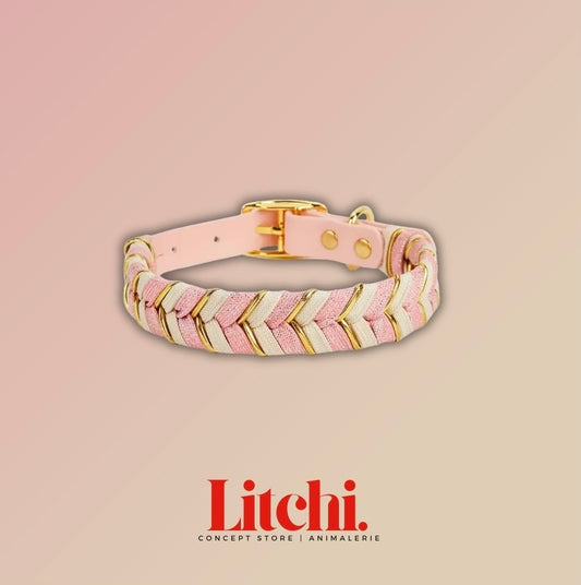 Collier tressé fait main - rose et beige