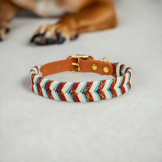 Collier tressé fait main - Marron, bleu ciel et beige