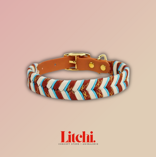 Collier tressé fait main - Marron, bleu ciel et beige