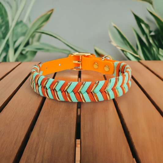 Collier tressé fait main - Orange et Menthe
