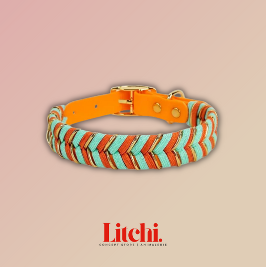 Collier tressé fait main - Orange et Menthe