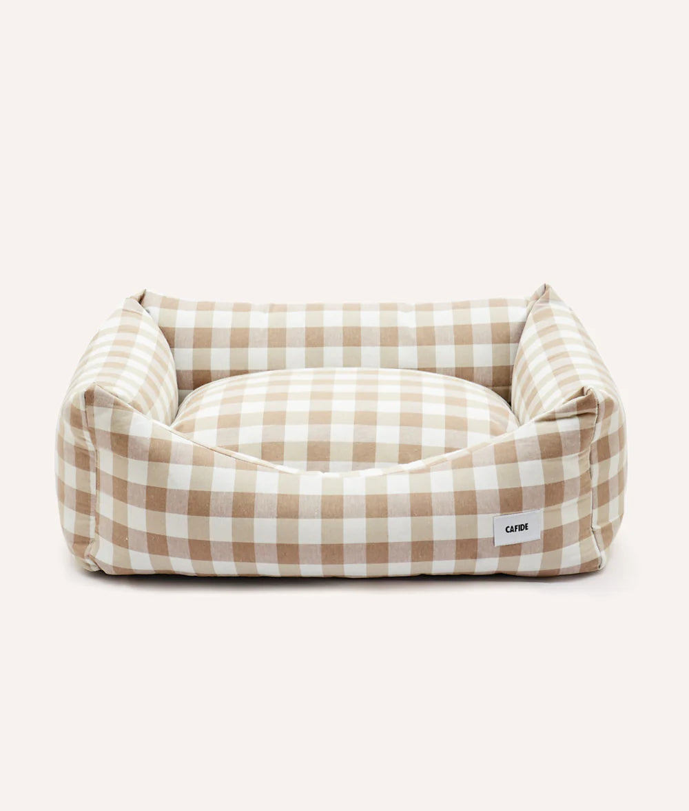 Lit pour chien amovible, durable et écoresponsable - Vichy Beige
