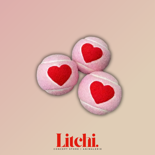 Balle de tennis rose avec cœur rouge – Jouet pour chien