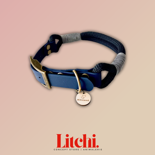 Collier bi-matière BioThane® et Paracorde - Bleu Marine