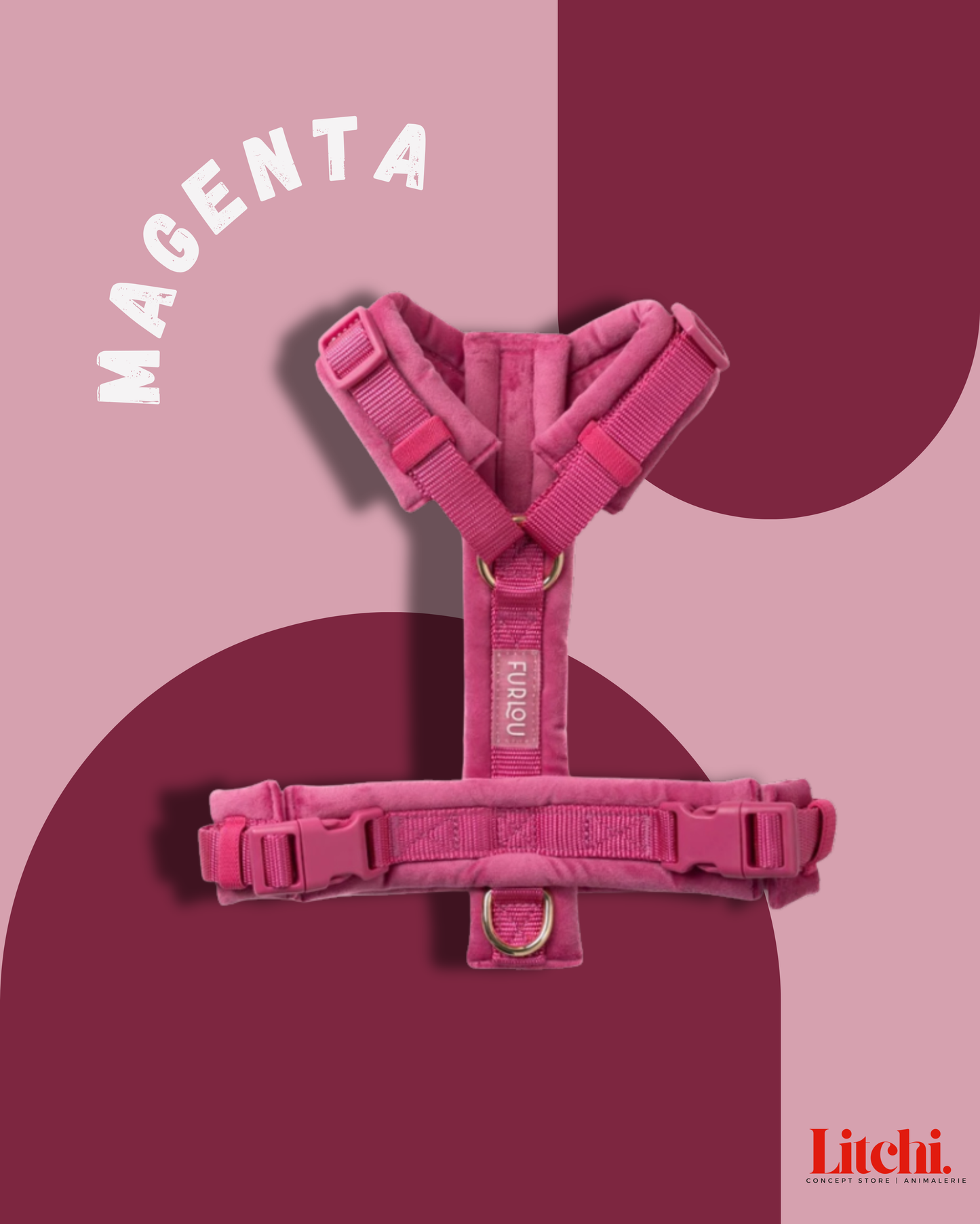 Harnais pour chiens en velours - Magenta - Furlou