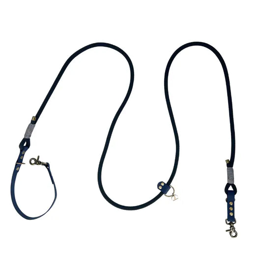 Laisse 3 positions bi-matières pour chien – Bleu Marine