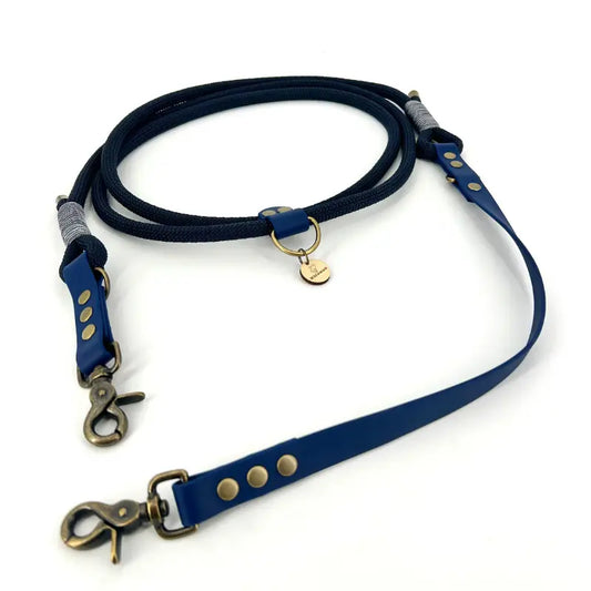 Laisse 3 positions bi-matières pour chien – Bleu Marine