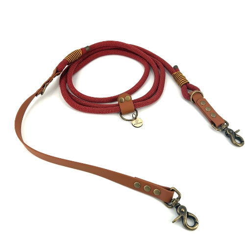Laisse 3 positions bi-matières pour chien – Marron et Rouille