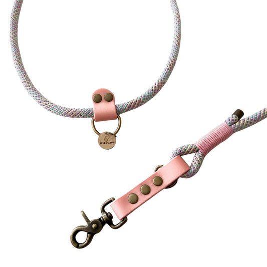 Laisse 3 positions bi-matières pour chien – Rose