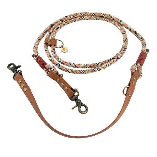 Laisse 3 positions bi-matières pour chien – Tartan