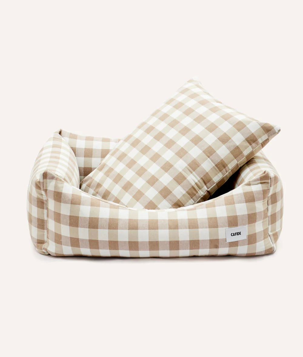 Lit pour chien amovible, durable et écoresponsable - Vichy Beige