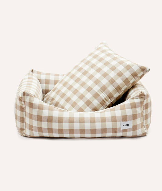 Lit pour chien amovible, durable et écoresponsable - Vichy Beige