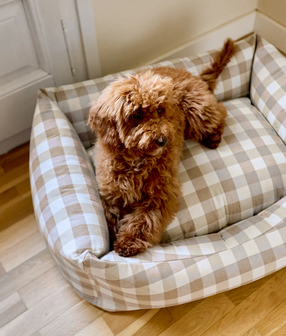 Lit pour chien amovible, durable et écoresponsable - Vichy Beige