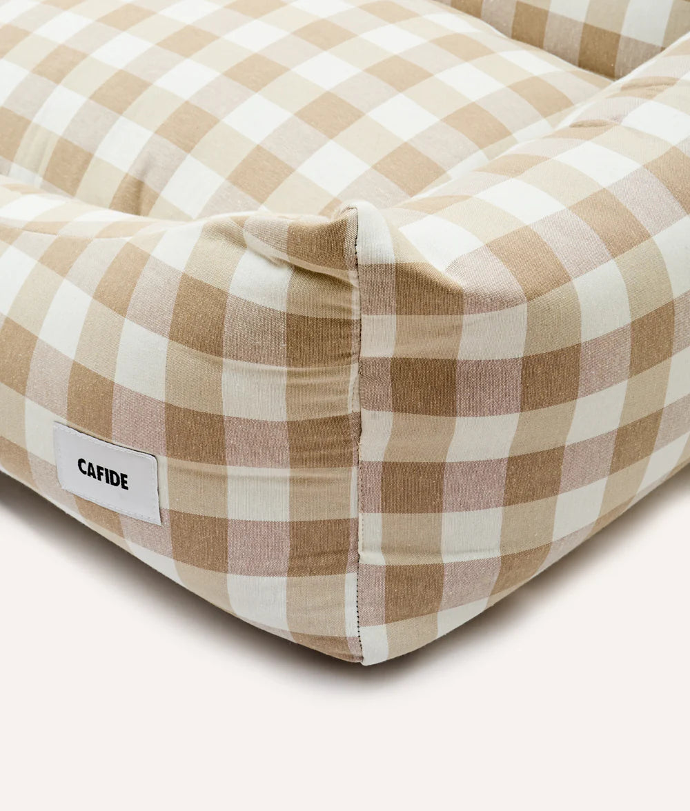 Lit pour chien amovible, durable et écoresponsable - Vichy Beige