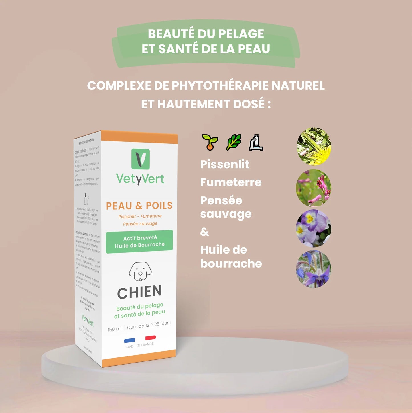 Peau & poils chien : complément alimentaire naturel pour une peau saine et un pelage brillant